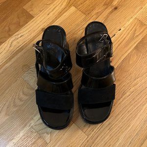 Black Patent-leather and Suede Sandals